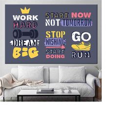 work hard, dream big, motivation wall art, motivational canvas, inspirational wall art, office decal, gym wall art, posi