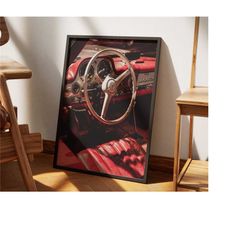 Vintage Mercedes 200 SL Poster | Retro Car Print | Monochrome Red Wall Art