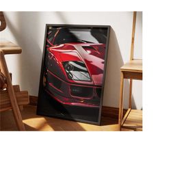 Close Up Ferrari F40 Poster | Retro Car Print | Monochrome Red Wall Art