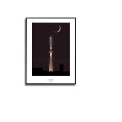 skytree, tokyo poster framed canvas print, tokyo city poster, tallest tower, tokyo solamachi, illustration poster, vecto
