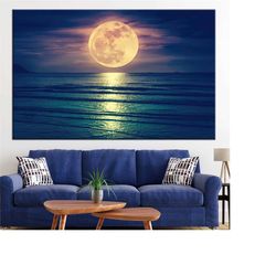 huge full moon over the sea full moon, full moon wall art, full moon decor, full moon canvas, moon landscape, sea wall a