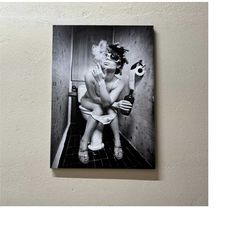 girl smoking toilet canvas, fashion canvas, modern wall art, sexy girl canvas, bathroom smoke canvas, smoke poster, smok