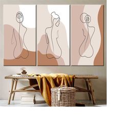 abstract woman body line drawing, female nudity, naked girl canvas, minimalist line canvas, woman canvas, boho woman pri