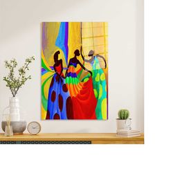glass wall art, mural art, colorful tempered glass, african women dancers, wall decoration, african dancers glass printi