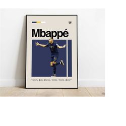 kylian mbapp poster - mbapp print, france football, soccer wall art, mid century modern, office decor, bedroom art, digi