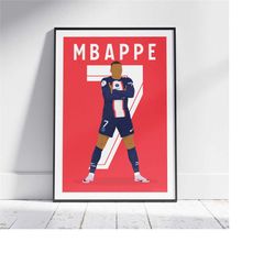 kylian mbappe football player portrait print | psg | gift present birthday wall art bedroom office display poster printe