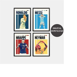 mbappe poster  neymar messi poster ronaldo poster soccer decor wall art girl soccer theme decor set of 4 wall posters 16