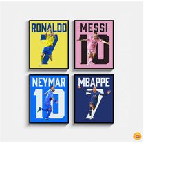 mbappe ronaldo messi neymar poster bundler, soccer football printable poster, mid-century modern, uni dorm room, soccer
