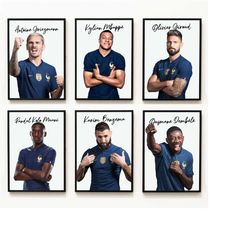 set of 6 prints mbappe griezmann benzema giroud dembele kolo muani instant download wall art mbappe poster soccer birthd