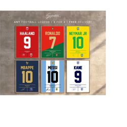 Football Legends Jersey Poster | Lionel Messi | Cristiano Ronaldo | Neymar | Erling Haaland | Harry Kane | Kylian Mbappe