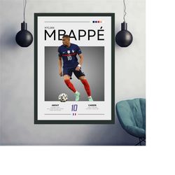 Kylian Mbappe Poster, Kylian Mbappe Print, France print, Football Gift, Sports Poster, Football Player Poster, Soccer Wa