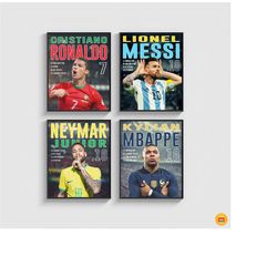 Ronaldo Messi Neymar Mbappe Poster Bundler, Printable Soccer Football Poster, Mid-Century Modern, Uni Dorm Room, Soccer