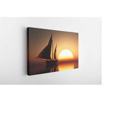 silhouettes boat at sunset, canvas wall art print