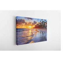 palm trees and sea at sunset, canvas wall