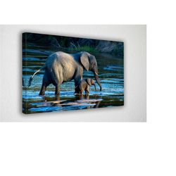 baby and mother elephant, canvas wall art print