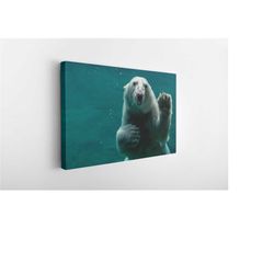 polar bear in water, canvas wall art print