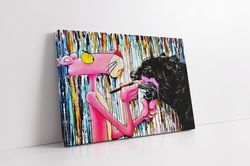 pink panther pop art canvas, pop culture painting, graffiti painting, street art canvas, pink panther wall art, pop art