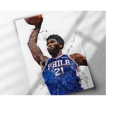 joel embiid poster, print - philadelphia 76ers - canvas print, framed art print, basketball poster, kids decor, man cave