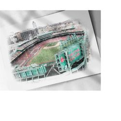 boston red sox fenway park drawing, sketch, watercolor poster - canvas print, sports art print, man cave gift, wall deco