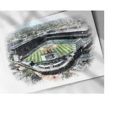chicago cubs wrigley field drawing, sketch, watercolor poster - canvas print, sports art print, man cave gift, wall deco