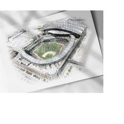 seattle mariners stadium t-mobile park, drawing, sketch, watercolor poster - canvas print, sports art print, man cave gi