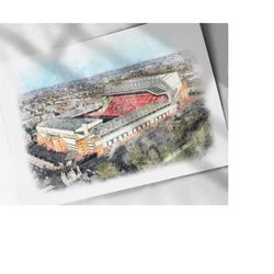 liverpool football club anfield stadium, drawing, sketch, watercolor poster - canvas print, sports art print, man cave g