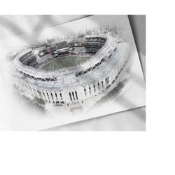 yankee stadium drawing, sketch, watercolor poster - canvas print, sports art print, man cave gift, wall decor, tribute,