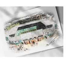 celtic stadium, drawing, sketch, watercolor poster - canvas print, sports art print, man cave, decor, tribute, celtic fo