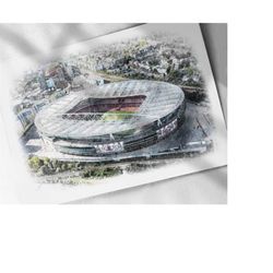 emirates stadium, arsenal stadium, drawing, sketch, watercolor poster - canvas print, sports art print, man cave, decor,