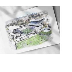 washington husky stadium drawing, sketch, watercolor poster or canvas print, sports art print, man cave gift, wall decor