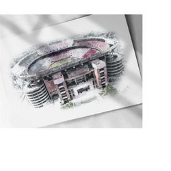 alabama crimson tide bryan-denny stadium drawing, sketch, watercolor poster - canvas print, sports art print, man cave g