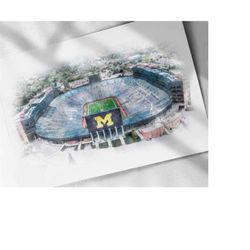 michigan stadium drawing, sketch, watercolor poster - the big house, canvas print, sports art print, man cave gift, wall