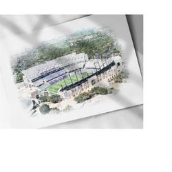 tcu horned frogs amon g. carter stadium drawing, sketch, watercolor poster - canvas print, sports art print, man cave gi