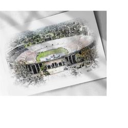 the rose bowl stadium drawing, sketch, watercolor poster - canvas print, sports art print, man cave gift, wall decor, tr