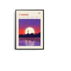 midcentury canada print, canada landmarks, tourist attractions, retro travel poster, retro canada print, canada wall art