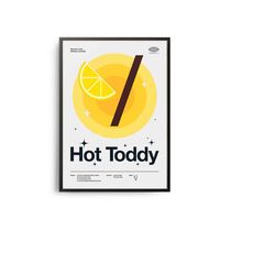 midcentury hot toddy cocktail poster, hot toddy cocktail print, cocktail kitchen art, cocktail recipe poster, cocktail g