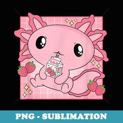 pink axolotl strawberry milk shake kawaii japanese anime - png transparent sublimation design