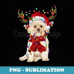 santa morkie dog reindeer christmas lights - vintage sublimation png download