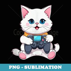 gamer cat holding controller kitty novelty graphic - sublimation digital download