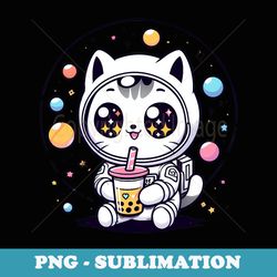 kawaii astronaut cat bubble tea lover cute - artistic sublimation digital file