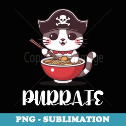 Funny Smiling Kawaii Pirate Cat Hat Purrate Eating Spaghetti - Premium Png Sublimation File