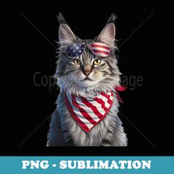 maine coon cat sunglasses american flag bandana 4th of july - exclusive png sublimation download