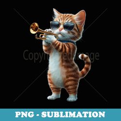 cat playing trumpet jazz musical instrument - elegant sublimation png download