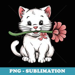 delightful cat holding vibrant flower illustration 50 - decorative sublimation png file