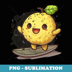 cute anime yellow grapefruit surfing fruit kawaii style art - decorative sublimation png file