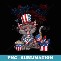 gray cat watching fireworks usa flag 4th of july - stylish sublimation digital download