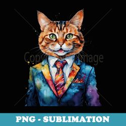 cat suit colorful funny funny animal art print graphic - png transparent sublimation design