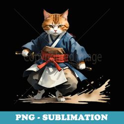 samurai cat kawaii anime japanese vintage tattoo graphic - exclusive png sublimation download