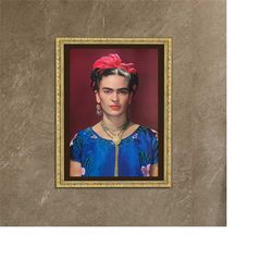 frida kahlo portrait with blue satin blouse exclusive frame canvas, frida kahlo style, new york 1939, mexico, canvas wal