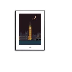 big ben london poster framed canvas print, london clock tower, vector poster, london uk, abstract poster, illustration p